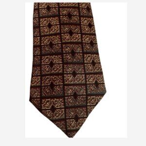 Countess Mara Mens Tie Classic Cut Brown Diamonds Paisley Made In USA 100% Silk